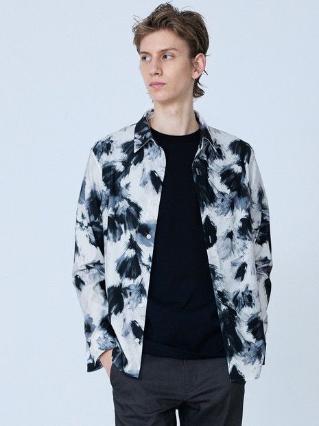 【フラワー柄】長袖 プリント ストレッチシャツ