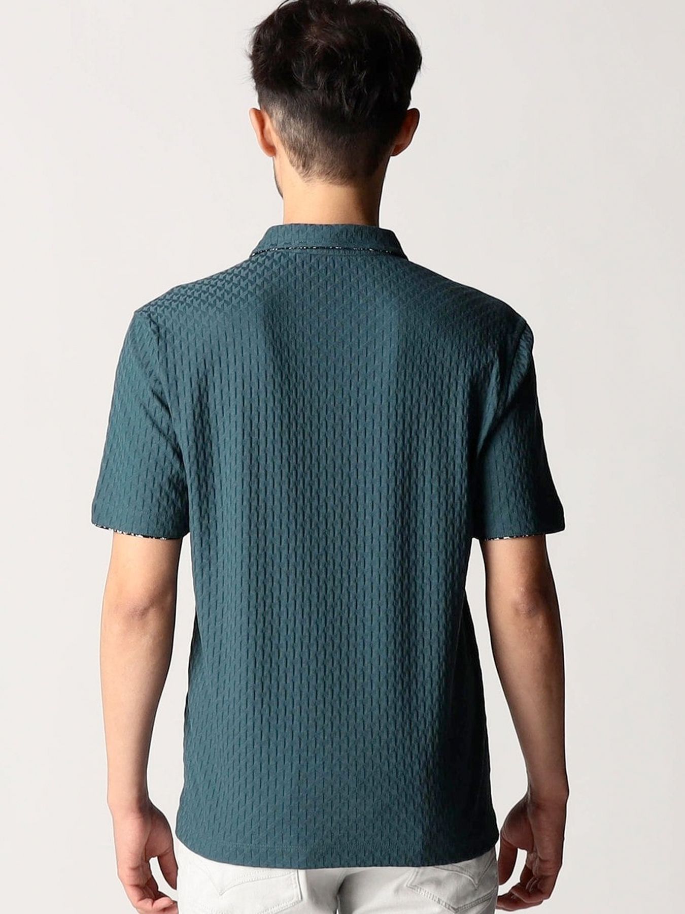 リンクスジャカードスキッパーポロシャツ / ブルー【NICOLE CLUB FOR MEN】