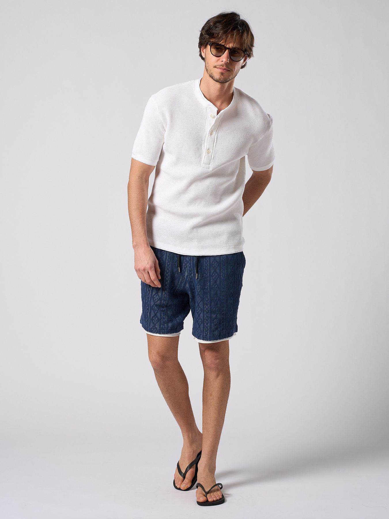 【予約品 1月25日(日) 締切】jacquard summer knit shorts / ジャガード サマーニット ショーツ / ネイビー