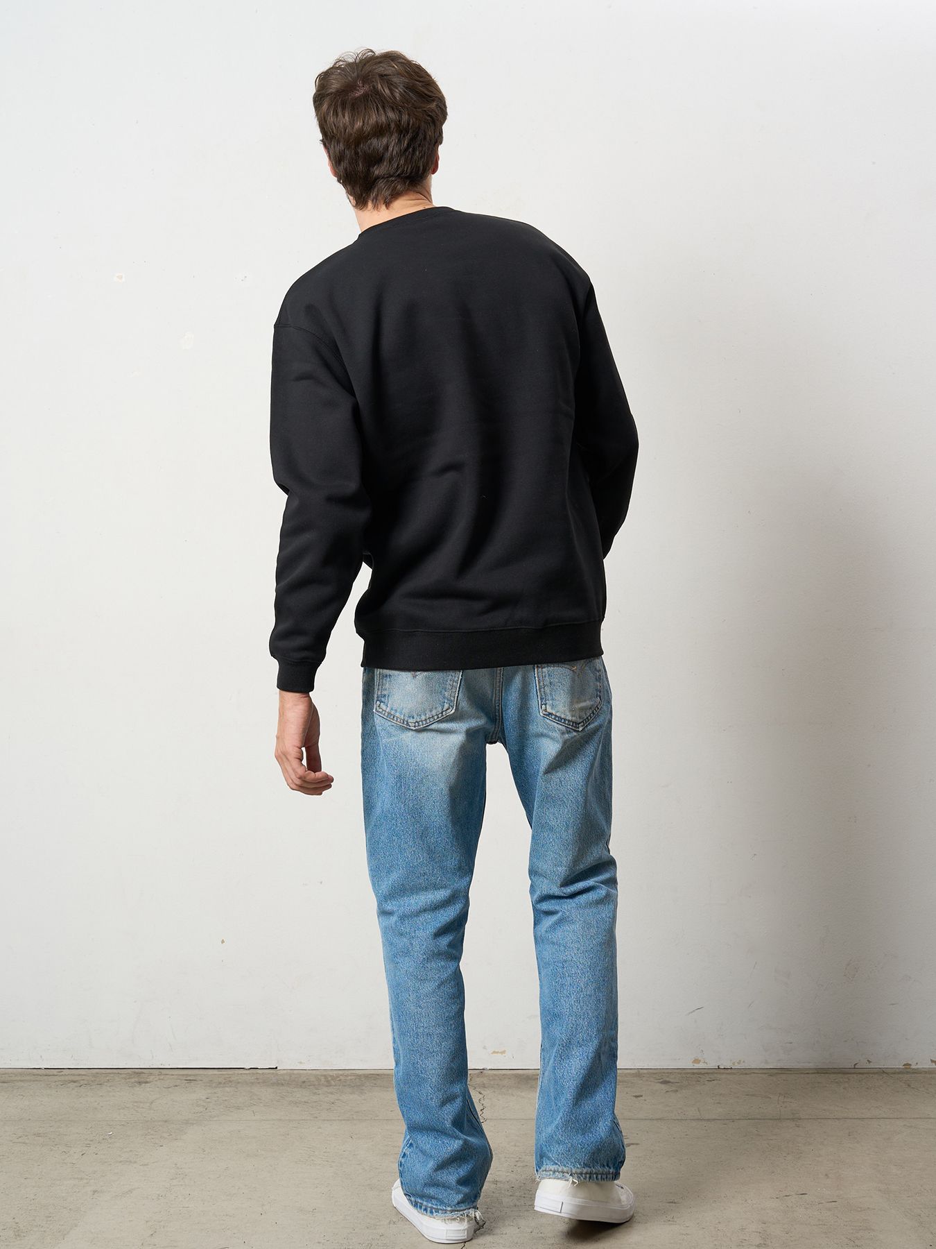 【予約品 5月8日(木) AM10時 締切】 TC裏毛起毛 リリック リボン シークインMUSICプリント スウェットシャツ / ブラック