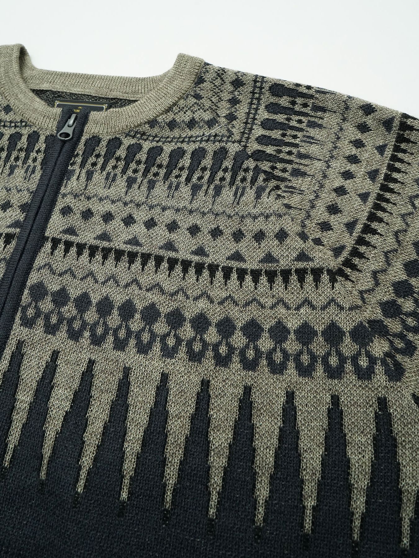【予約品 】ARROWKNIT / ジャガードニットカーディガン / ネイビー×杢ベージュ系