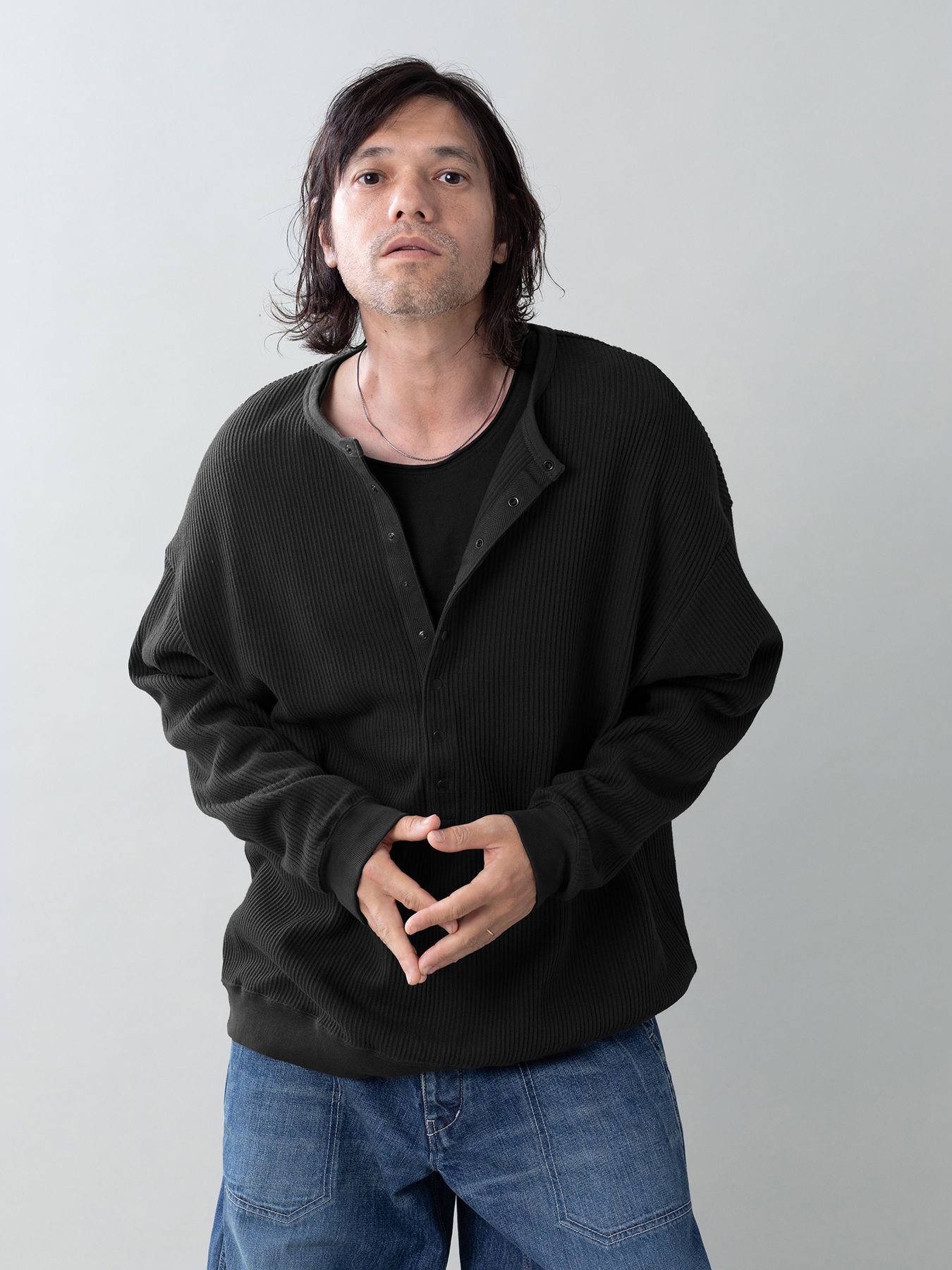【予約品 5月27日(水) 締切】Deepfront / レールニット カットソー / ブラック