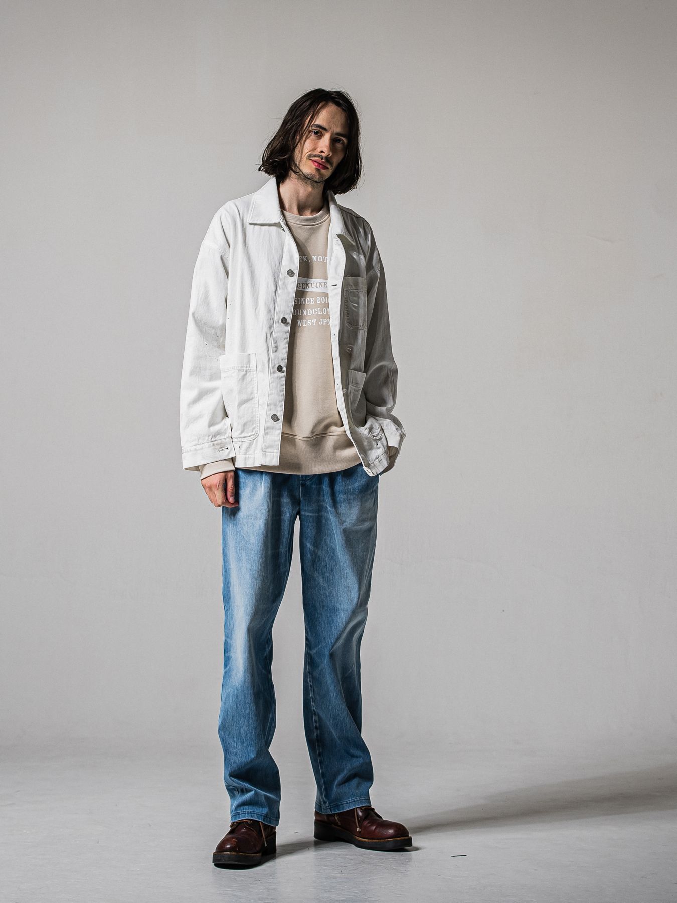 【予約品 11月16日(日) 締切】HF URAKE COLLEGE DROP TRAINER / 裏毛 カレッジロゴルーズ トレーナー / グレージュ