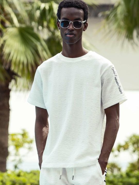 クレープニットロゴ半袖Tシャツ / ホワイト