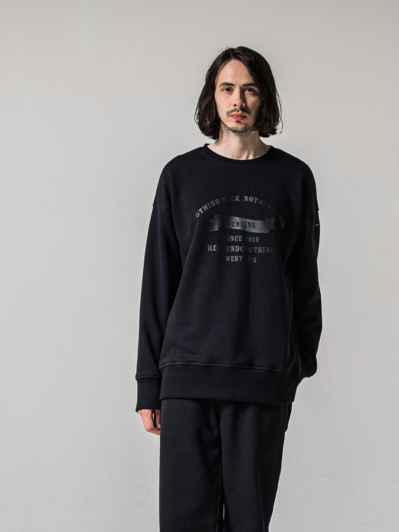 【予約品 11月16日(日) 締切】HF URAKE COLLEGE DROP TRAINER / 裏毛 カレッジロゴルーズ トレーナー / ブラック