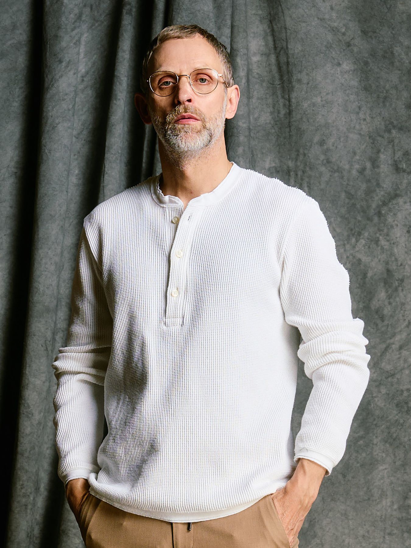 【予約品 4月19日(日) 18時締切】waffle henley L/S / ワッフル ヘンリーネック ロングスリーブ / ホワイト