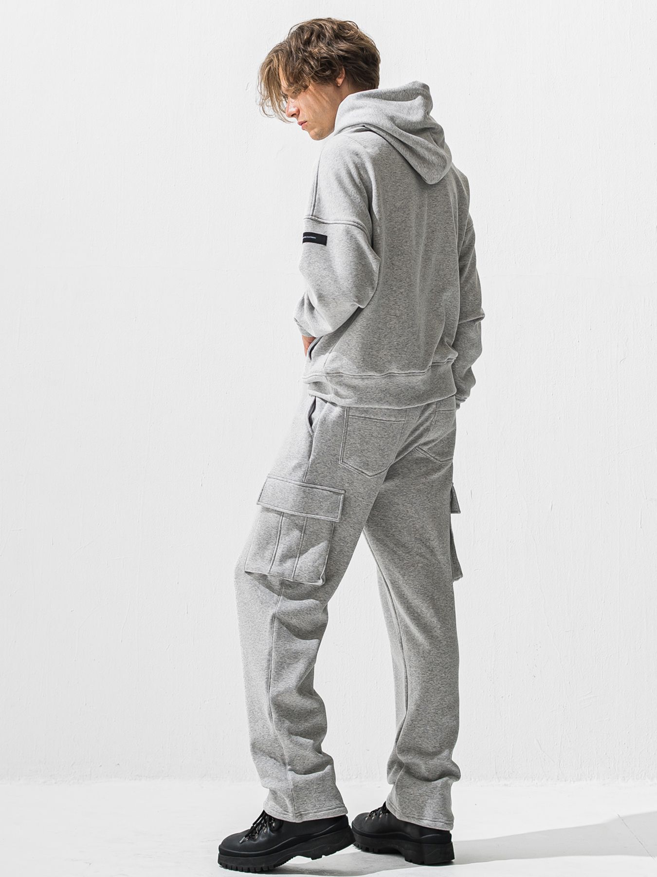 【予約品 9月6日(日) 締切】RC VELOURS FLEECE HOODIE / RCレザーワッペン 裏起毛 ルーズフーディー / グレー