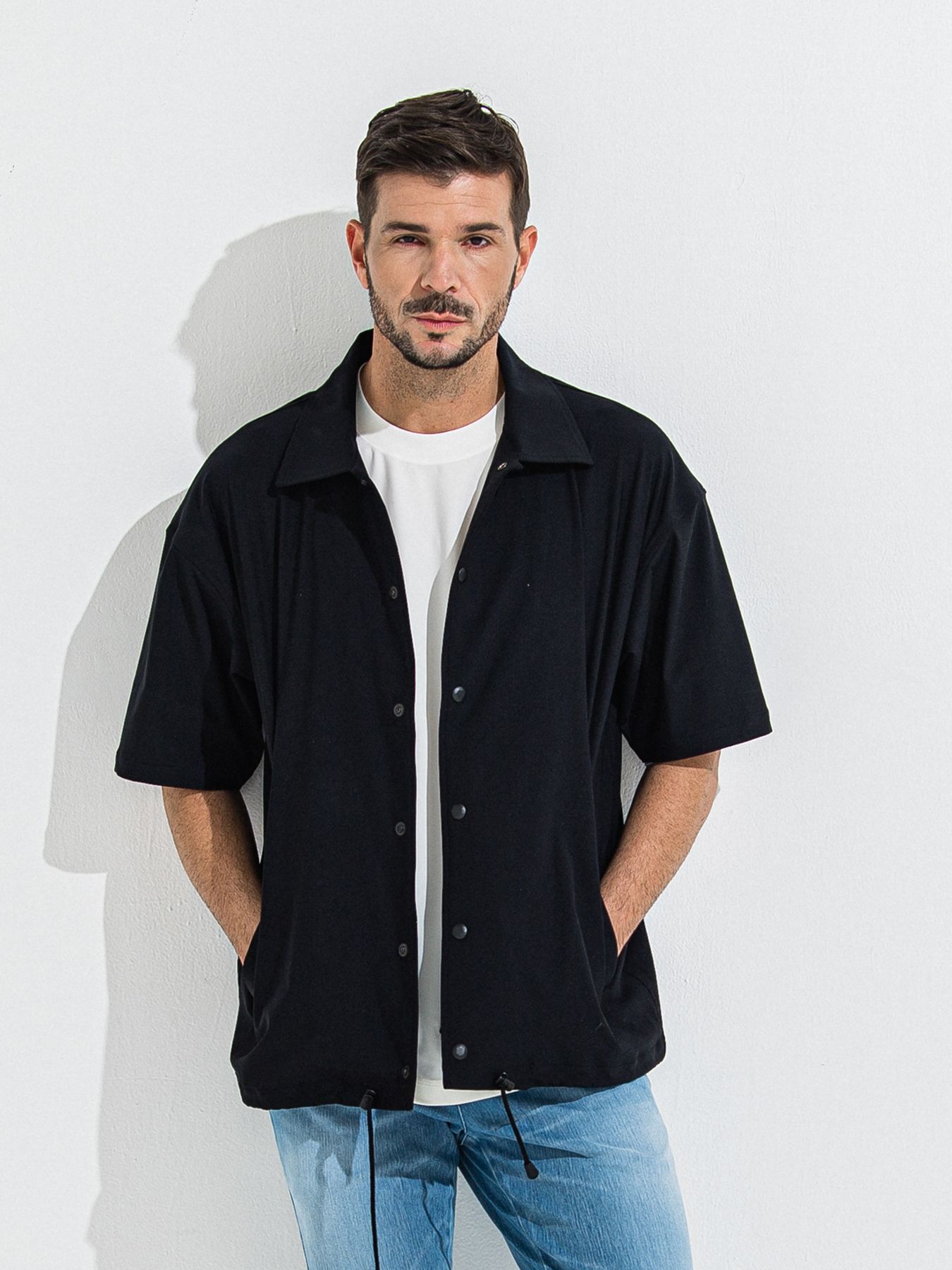【予約品】NYLON HALF COACH JACKET / ナイロンハーフコーチジャケット / ブラック