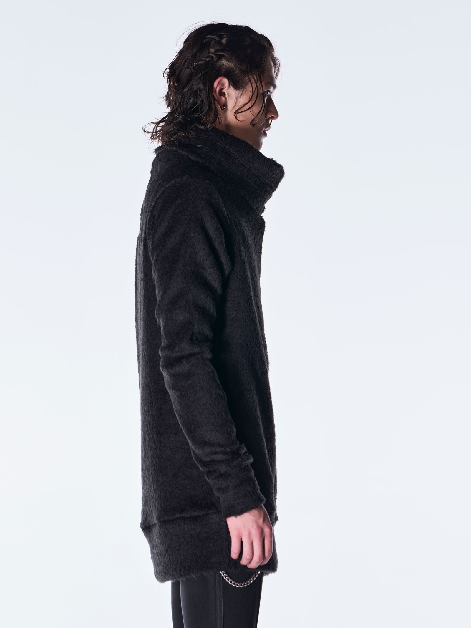【予約品 6月29日(月) 締切】Long Shaggy Jersey Loose High Neck Pull Over / ルーズハイネック プルオーバー / ブラック