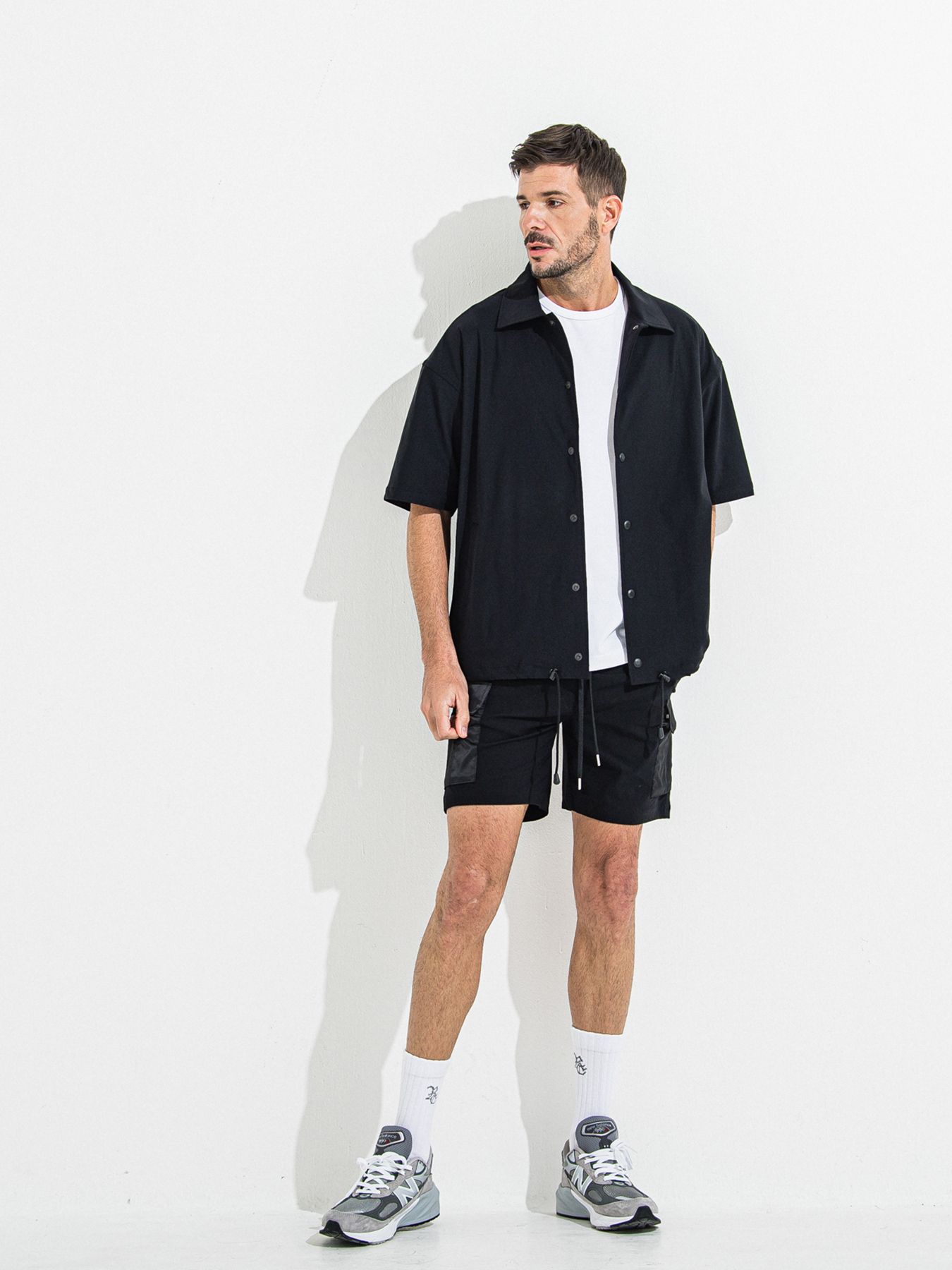 【予約品】NYLON HALF COACH JACKET / ナイロンハーフコーチジャケット / ブラック