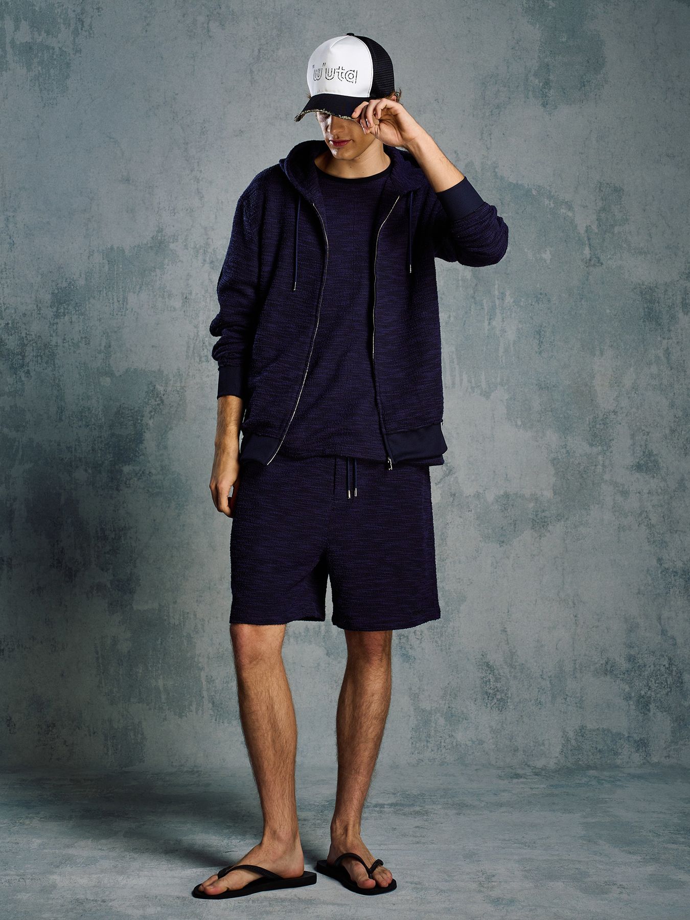 【予約品 1月25日(日) 締切】muta × wjk collection：knit jacquard relax S/S / ニットジャガード リラックスショートスリーブ / ネイビー