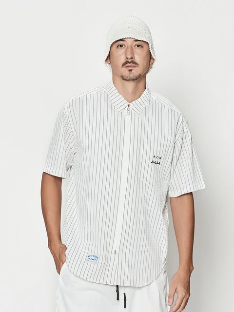 muta Dot Air(R) Zip Up S-S Shirt / ZIP半袖シャツ / ホワイトストライプ【Acanthus × muta MARINE】