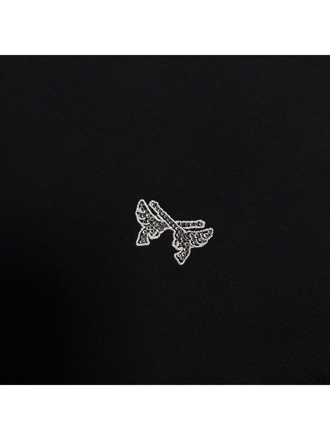 【予約品 3月9日(月) 18:00 締切】WING EMB PEACE L/S T / ウイングクロスガン刺繍 クリスタルPeace ロンT / ブラック