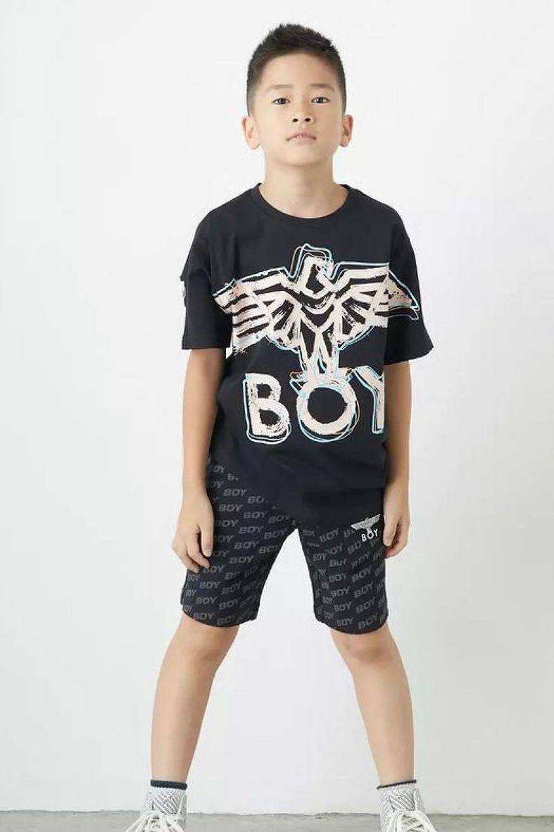 【Kids】 ピンクロゴプリントTシャツ / ブラック  【BOY LONDON】