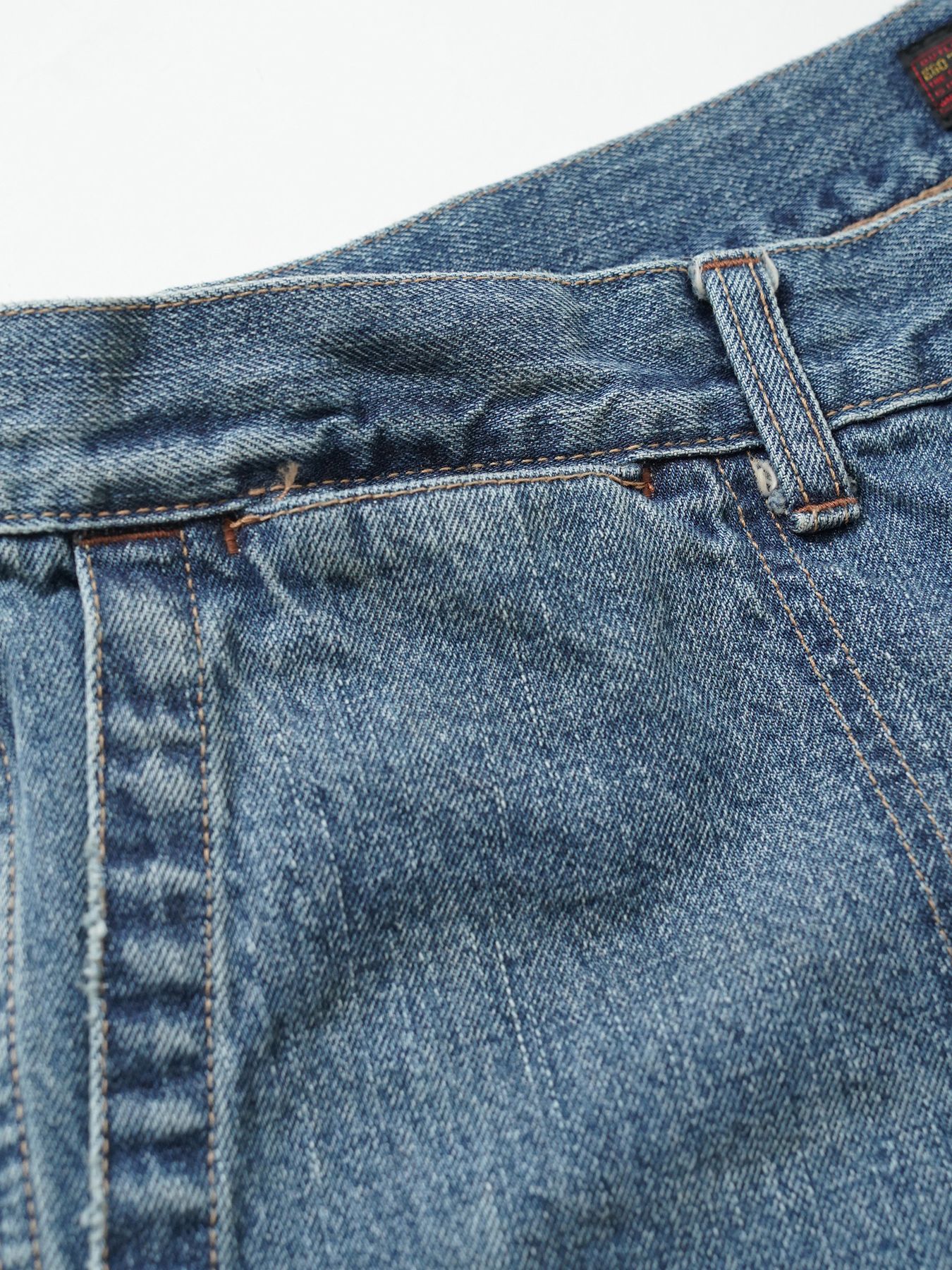 【予約品 5月6日(水) 締切】USN-DENIMTROUSERS damage / ダメージ加工 デニムミリタリーパンツ / インディゴ × 金茶ステッチ 淡