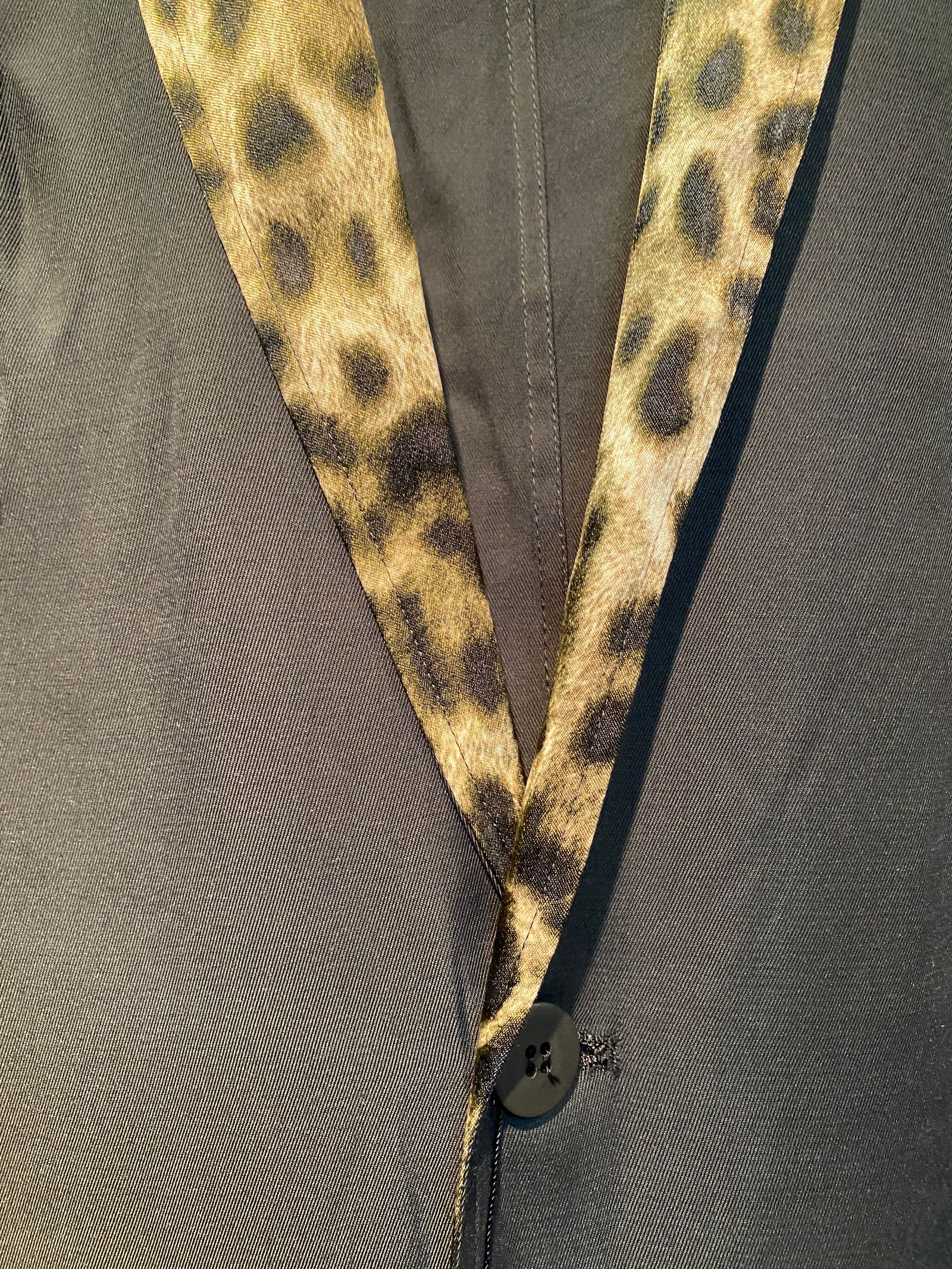 RayonTwill & Leopard Printed Satin Long Gown / ブラック×レオパード 【STRUM】