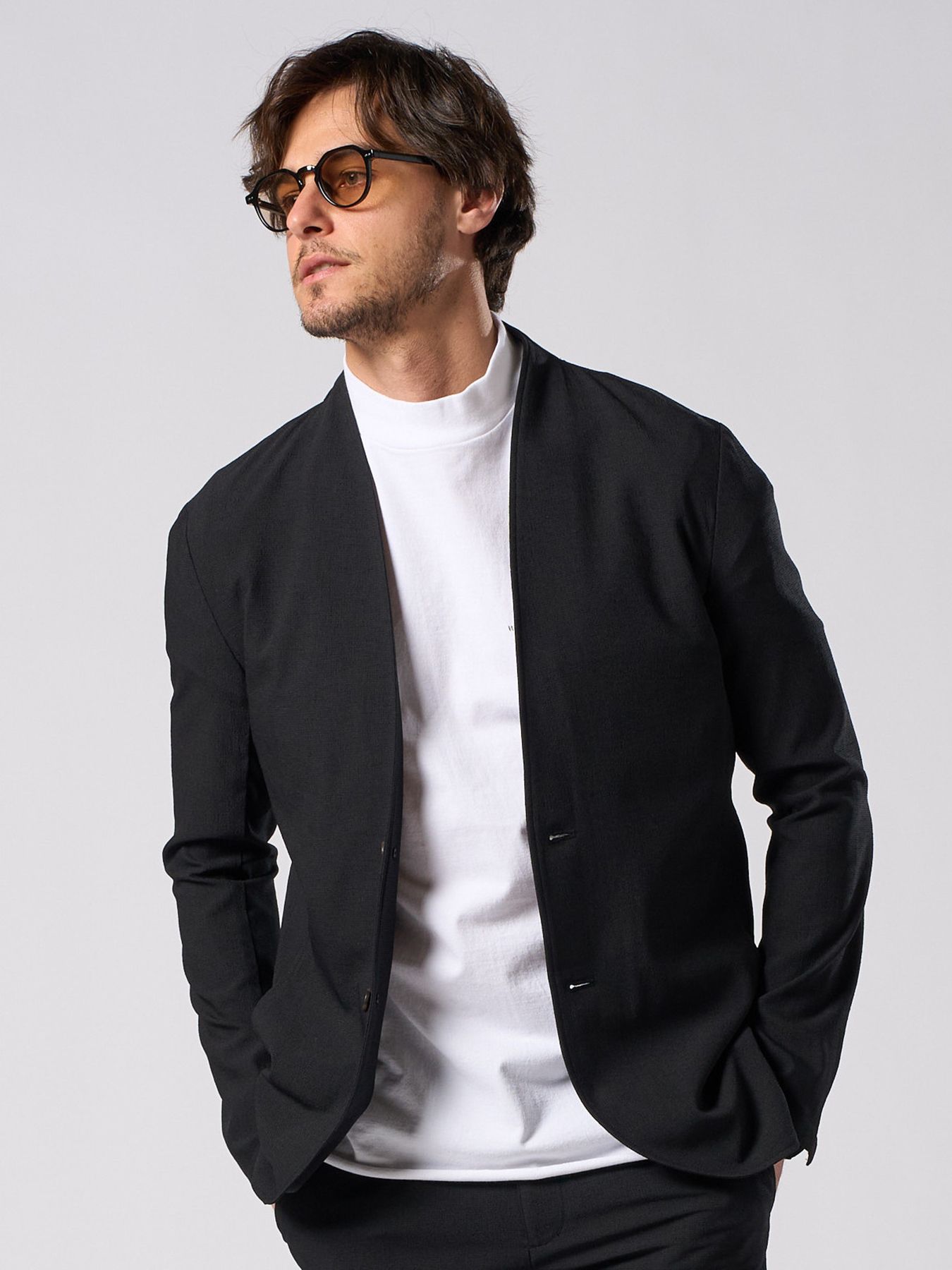 【予約品 1月25日(日) 締切】solid collar single jacket / ソリッドカラー シングル ジャケット / ブラック