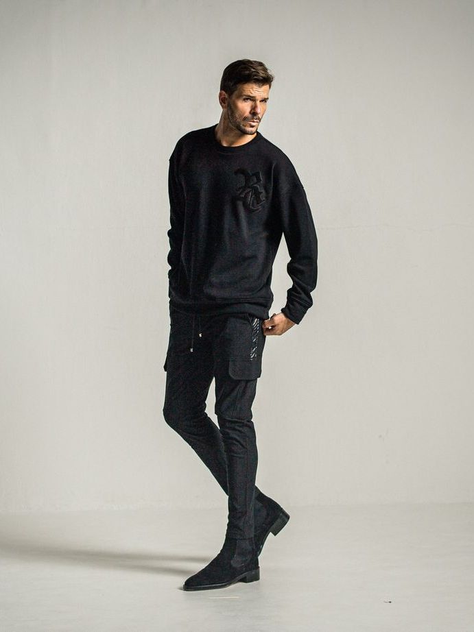 《予約9月1日18時締め》 RC chenille velours fleece drop trainer  / ルーズトレーナー / ブラック