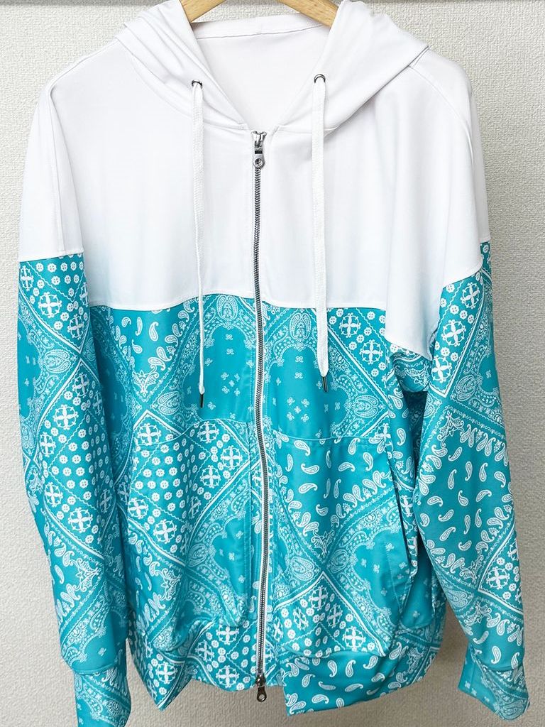 《予約品3月3日18：00締め》 Paisley RUSH OVER ZIPUP HOODIE / ラッシュガードパーカー / バンダナブルーグリーン