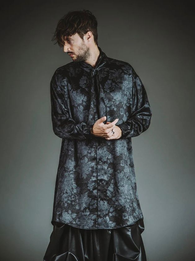 モディファイBIG-シャツ 花柄ストールロングシャツ