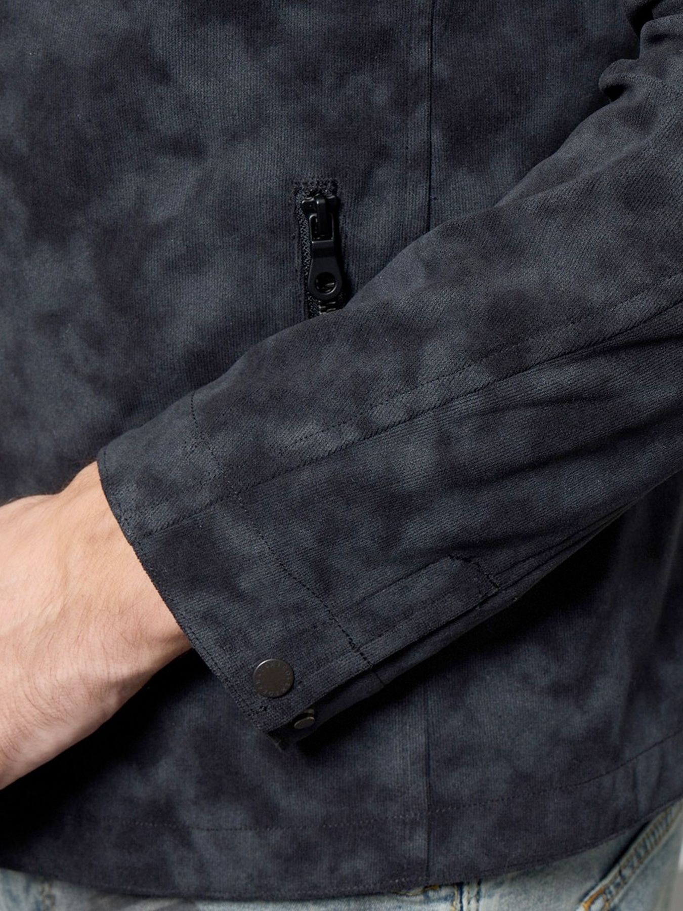 ムラプリントスタンドアップジップブルゾン / ライトグレー【HIDEAWAYS】