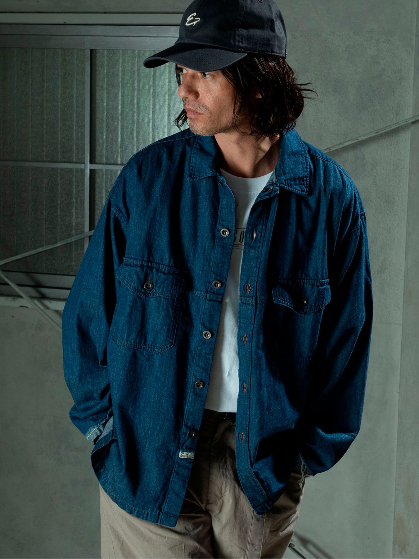 【予約品 11月9日(月) 締切】MILITARYSHIRT Denim / デニムミリタリーシャツ / インディゴ×金茶ステッチ