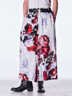 【予約品 6月29日(月) 締切】Goth Flora Suede Satin Wide Tuck Slacks / ワイドタックスラックス / ホワイト