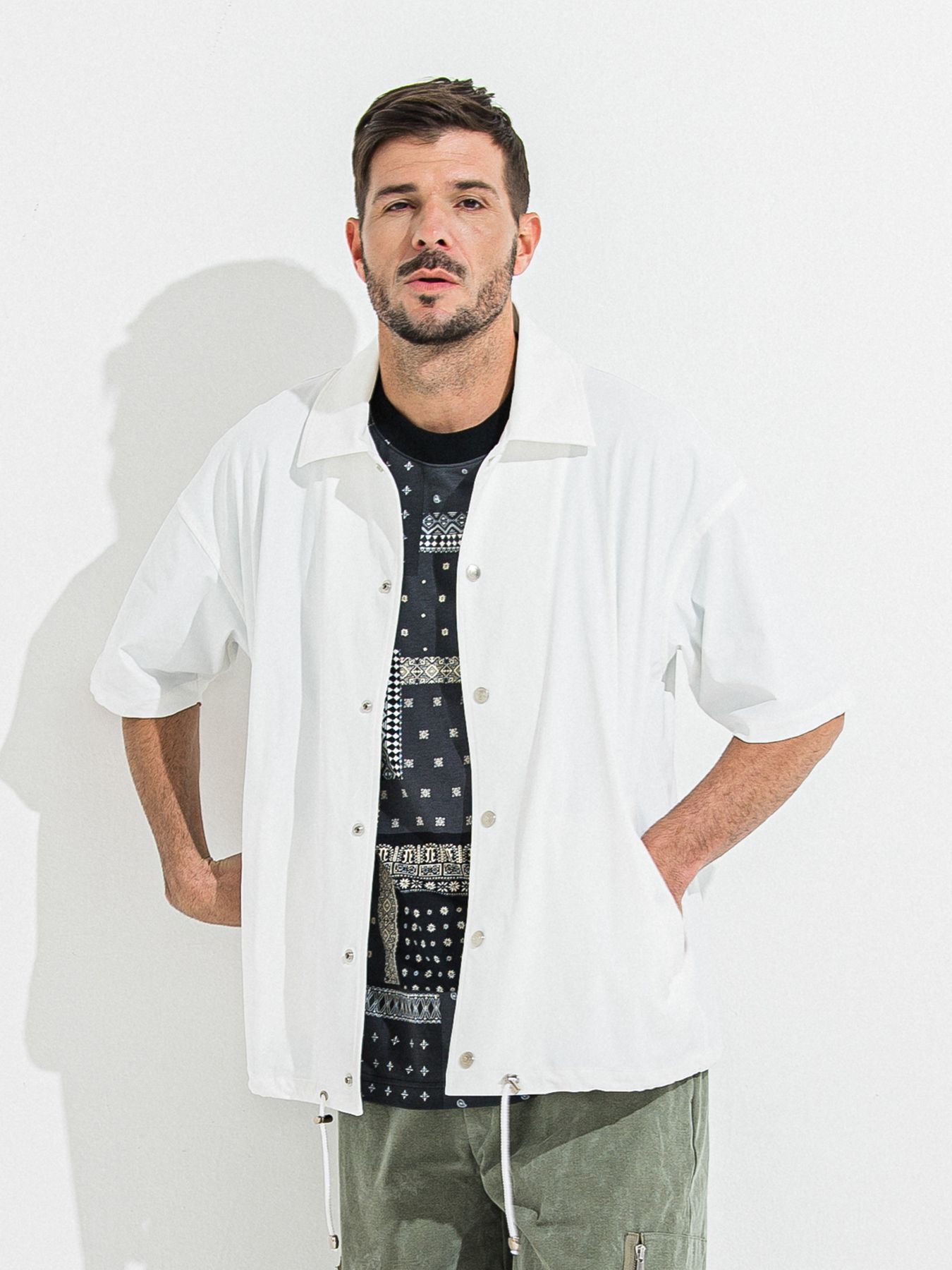 【予約品 】NYLON HALF COACH JACKET / ナイロンハーフコーチジャケット / ホワイト