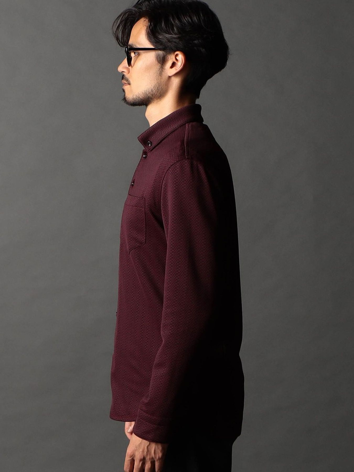 ジオメトリックスタンドボタンダウンシャツ / ブラック【NICOLE CLUB FOR MEN】