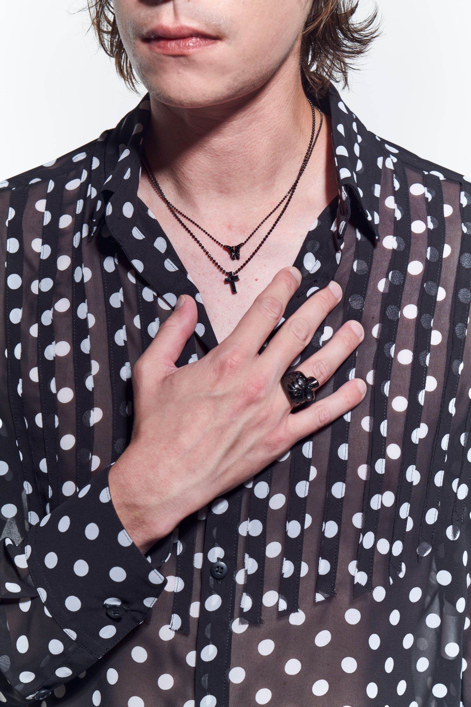 《予約品》 CutOff FrillShirts シャツ DotChiffon / Black 【kiryuyrik】 5月入荷予定