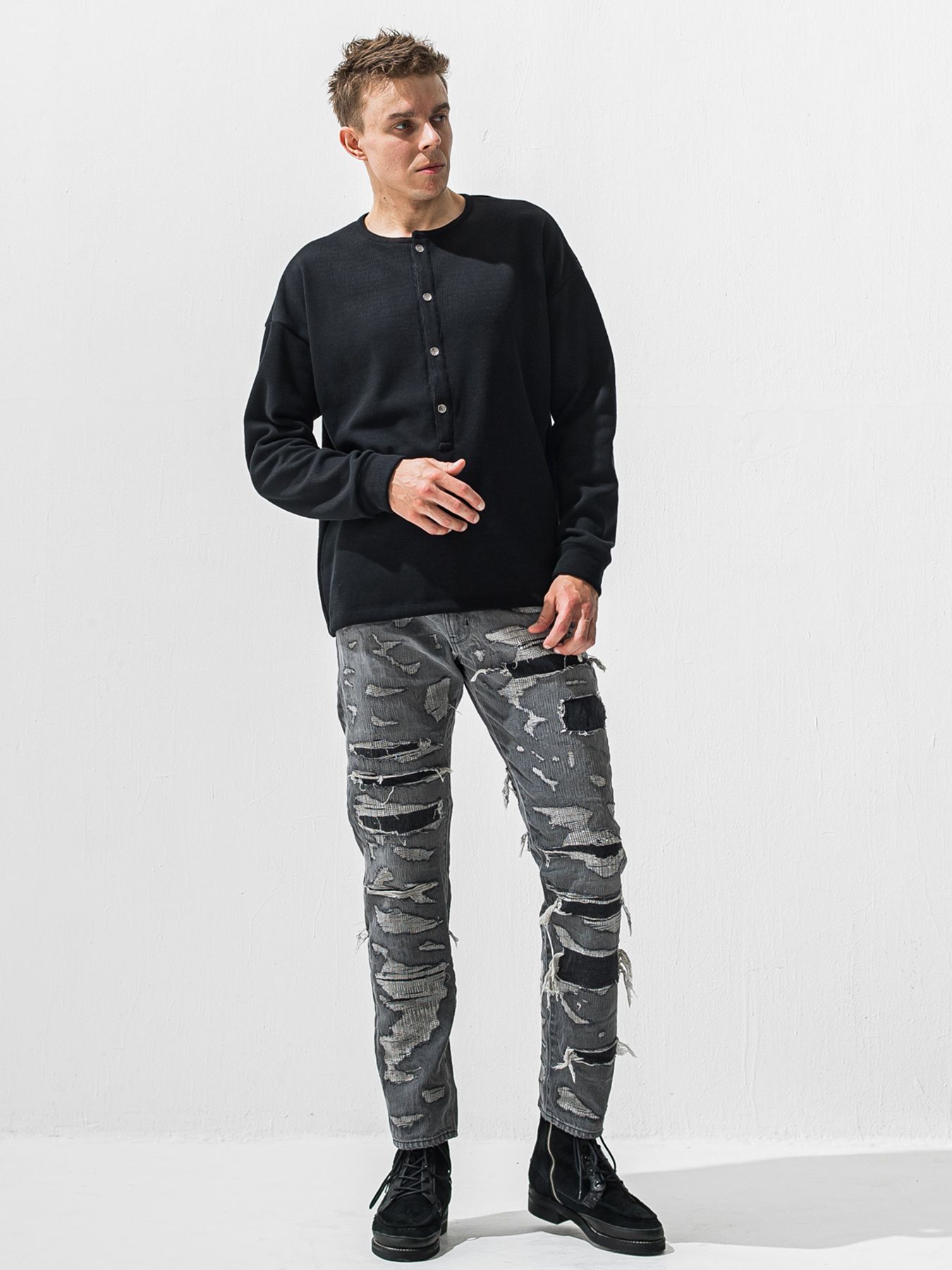 【予約品 9月6日(日) 締切】SCOTT JEANS / ライトオンスヴィンテージジーンズ / ブラック スペシャルクラッシュ