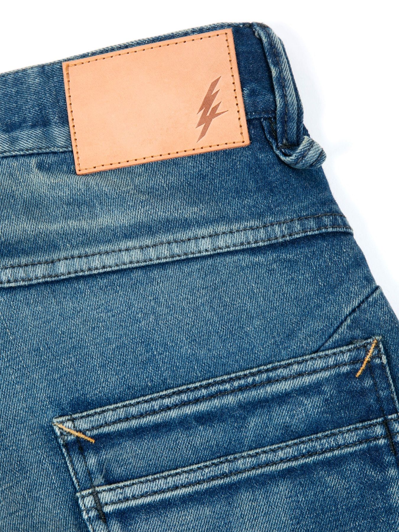 【予約品 10月12日(日) 締切】12.5oz Organic Cotton Stretch Over Lap Tight Straight Jeans / 12.5oz オーガニックコットン ストレッチデニム オーバーラップ タイトストレート / Over Down /インディゴ（ユーズド加工）