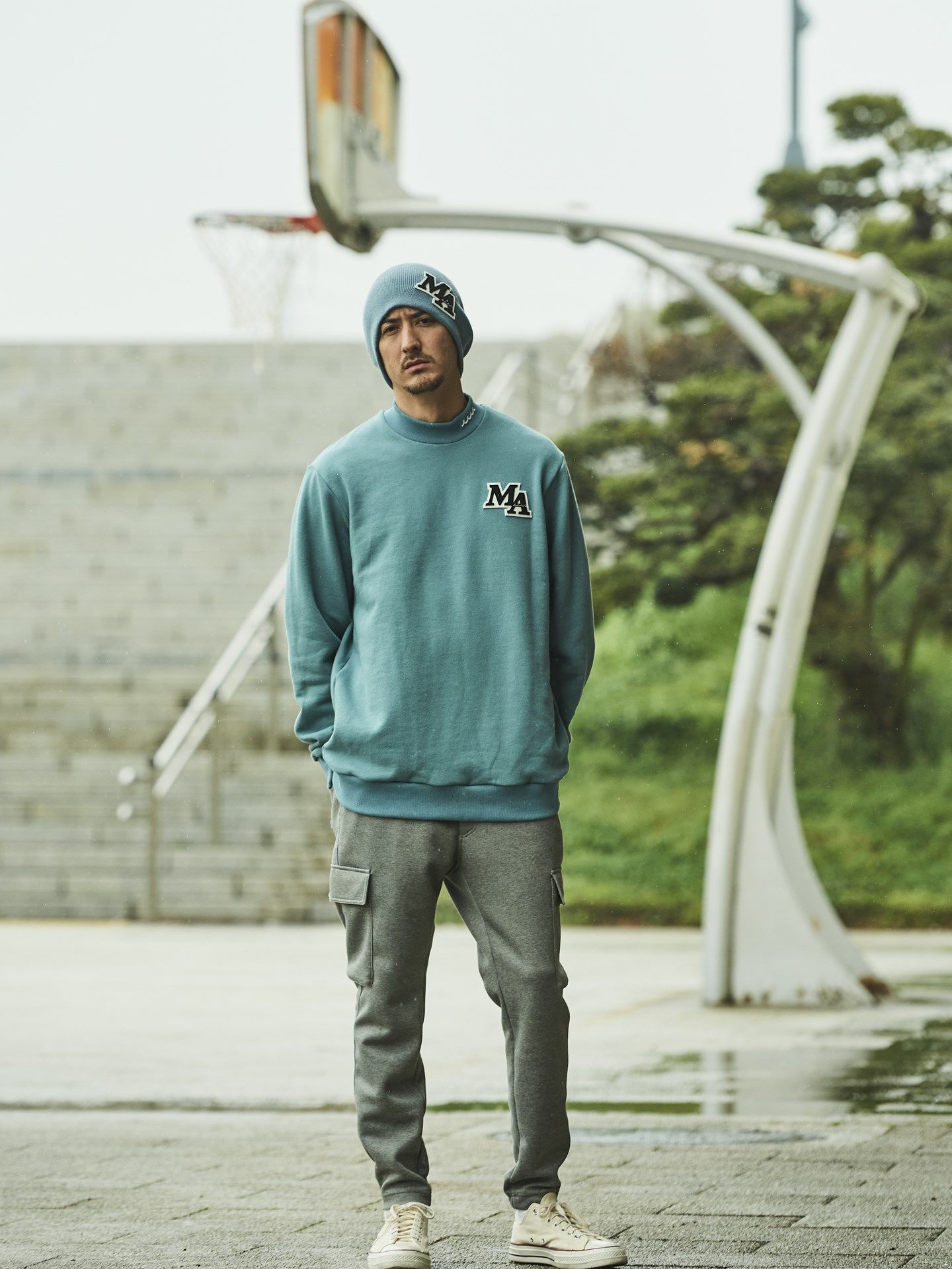 muta Mockneck Sweatshirt / スウェット / ブルー 【Acanthus×muta】