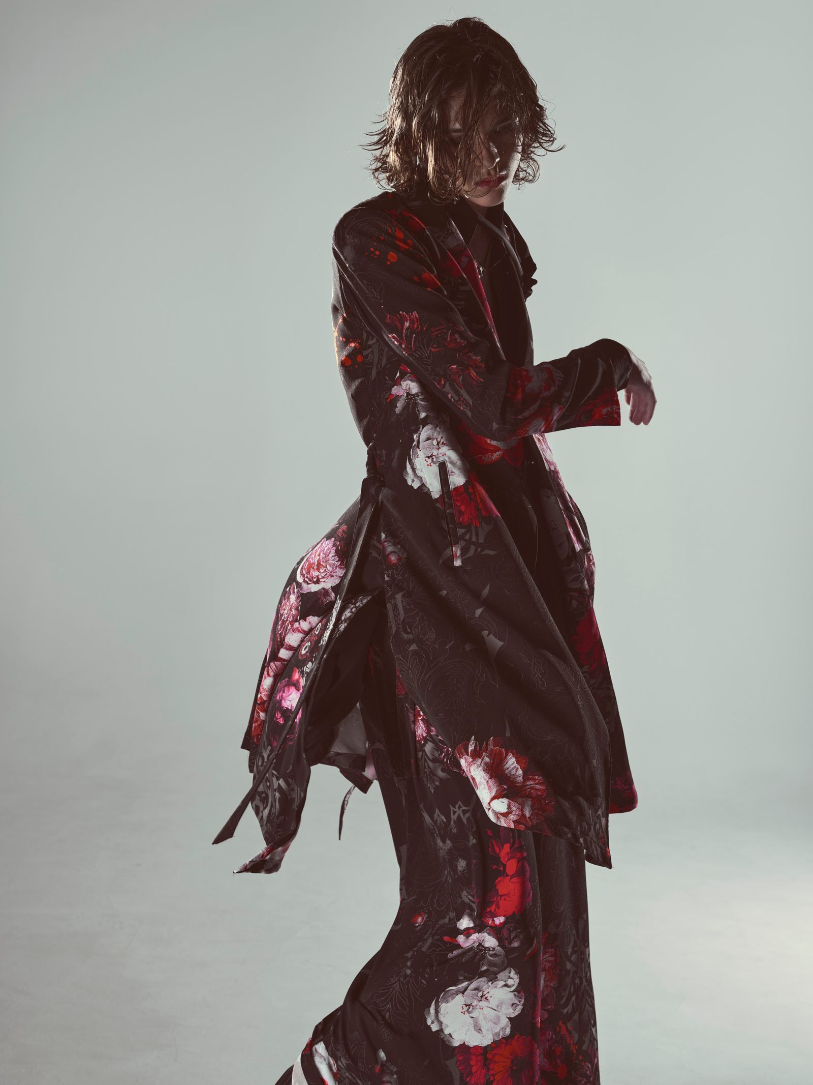 【予約品 6月29日(月) 締切】Goth Flora Suede Satin Flare Jacket / フレアジャケット / ブラック