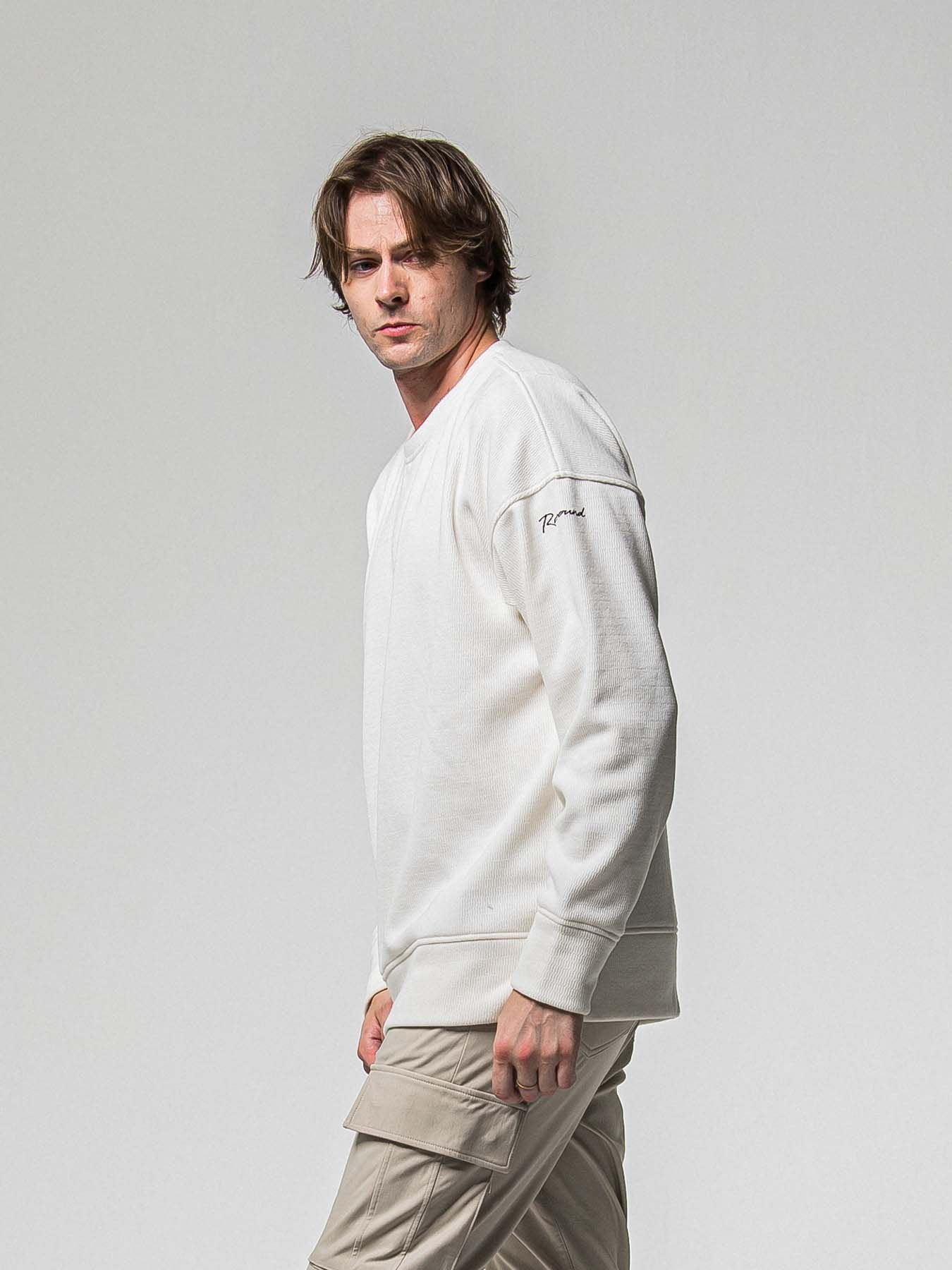【予約品 8月31日(日) 締切】VELOURS FLEECE THERMAL LOOSE TRAINER / ベロアフリース サーマル ルーズトレーナー / ホワイト
