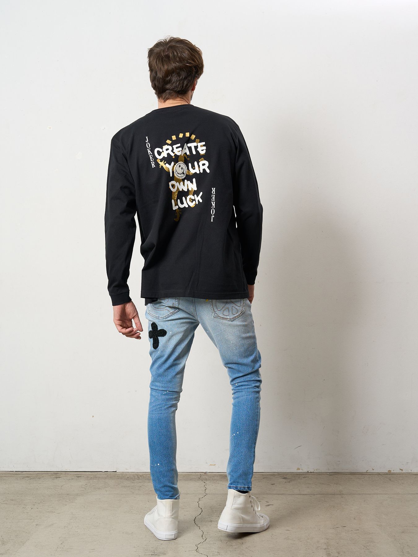 【予約品 5月8日(木) AM10時 締切】 5.6ozコットン天竺 CREATE YOUR OWN LUCK&マルチパッチワーク LS Tシャツ / ブラック