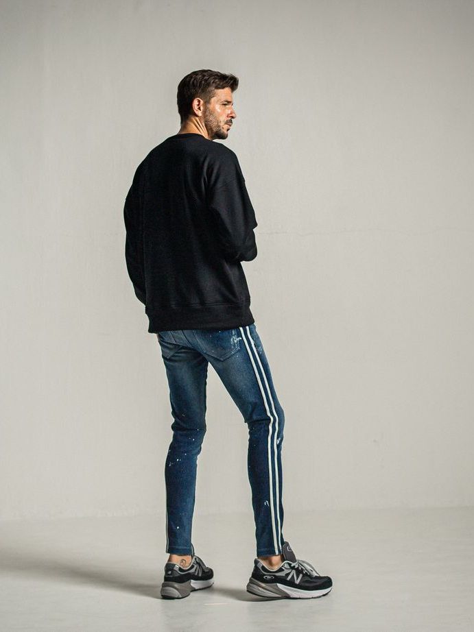 《予約9月1日18時締め》 college  velours fleece drop trainer  / ルーズトレーナー / ブラック