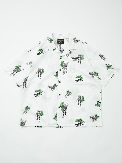 ROBOT PRINTED OPEN COLLAR SHIRT /プリントオープンシャツ / ホワイト 【BOY LONDON】