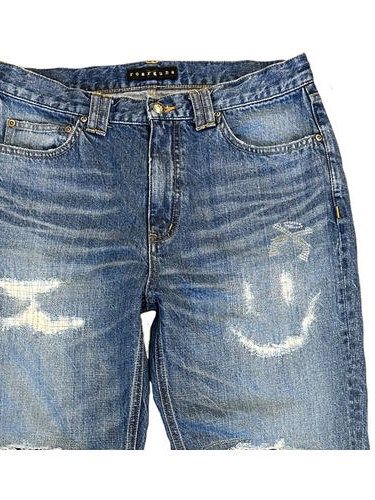 《予約品8月31日 23時55分締め》 CRASH DENIM A / クロスガンスワロフスキー付きデニムパンツ / ブルー 【roarguns 】 2024年2月入荷予定