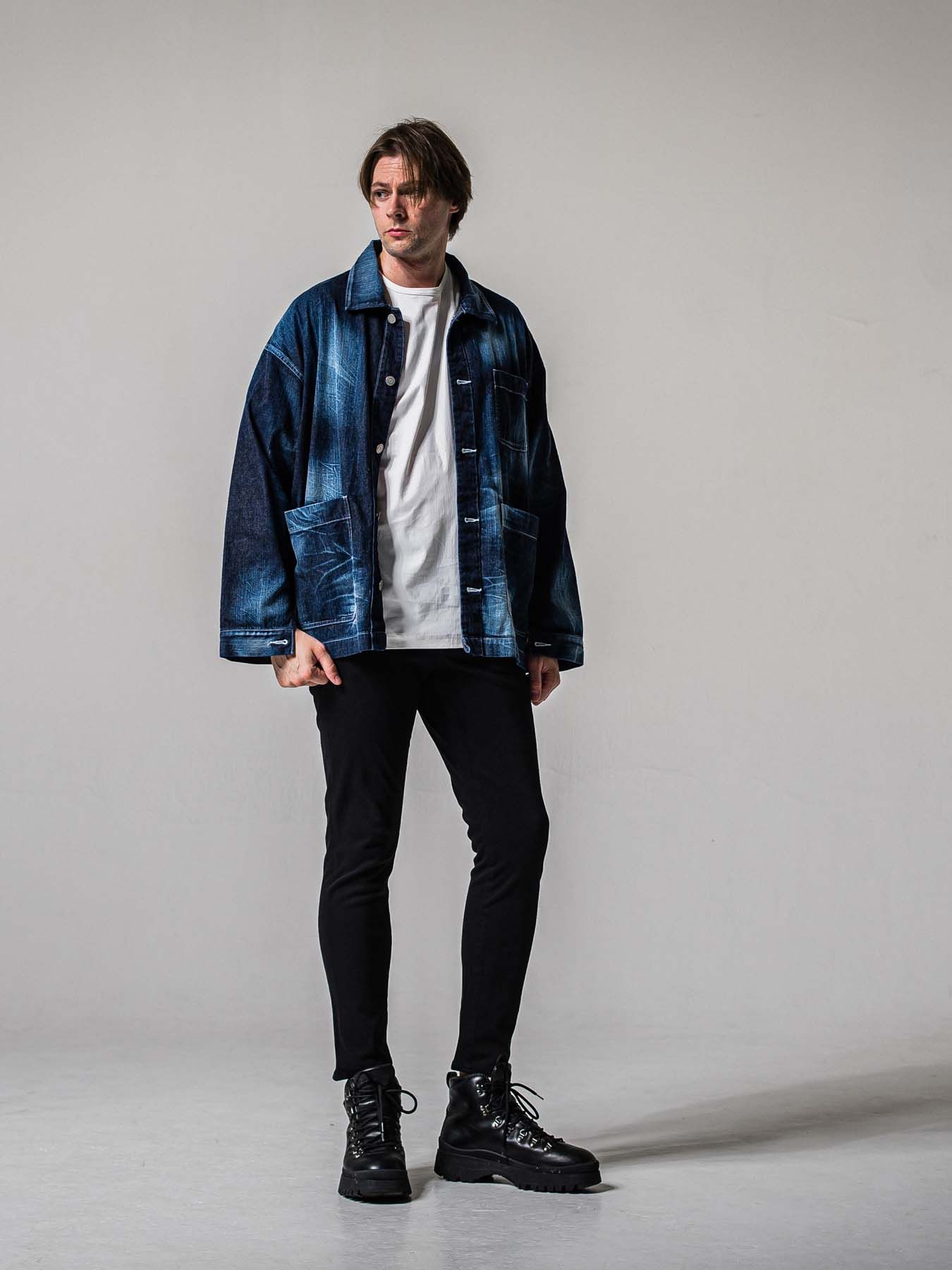 【予約品 11月16日(日) 締切】LEATER POCKET OVER NYLON T / エコレザーポケット ルーズTシャツ / ホワイト