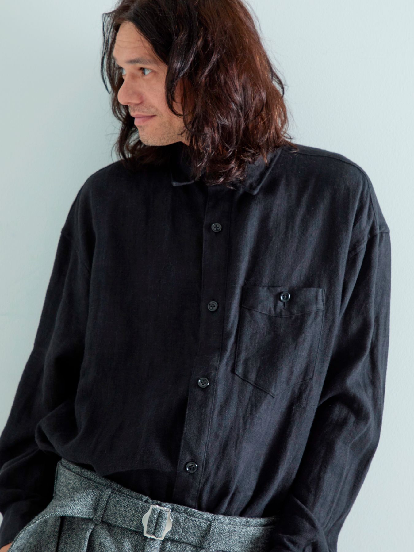 【予約品 5月7日(水)AM10時  締切】Brushlinen / リネンシャツ / ブラック