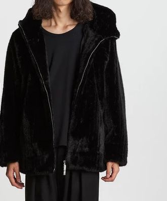 フェイクファーBIGフーデッドBLZ BLACK ブラックストライプ【NO ID.】