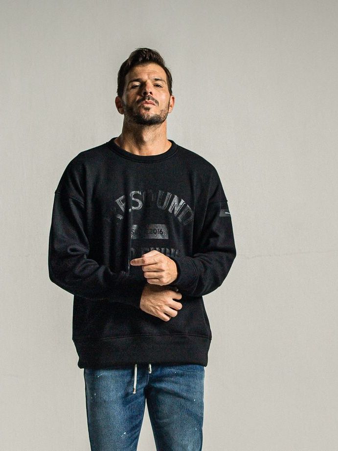 《予約9月1日18時締め》 college  velours fleece drop trainer  / ルーズトレーナー / ブラック