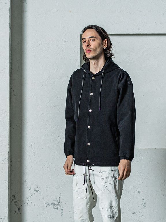 《予約11月17日19時締め》 DENIM JERSEY  coach hoodie / ジャケットパーカー / ブラック
