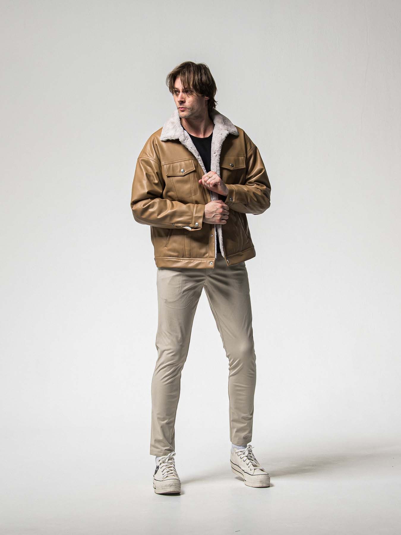 【予約品 8月31日(日) 締切】LEATHER FUR OVER G / レザーファーオーバーGジャケット / キャメル