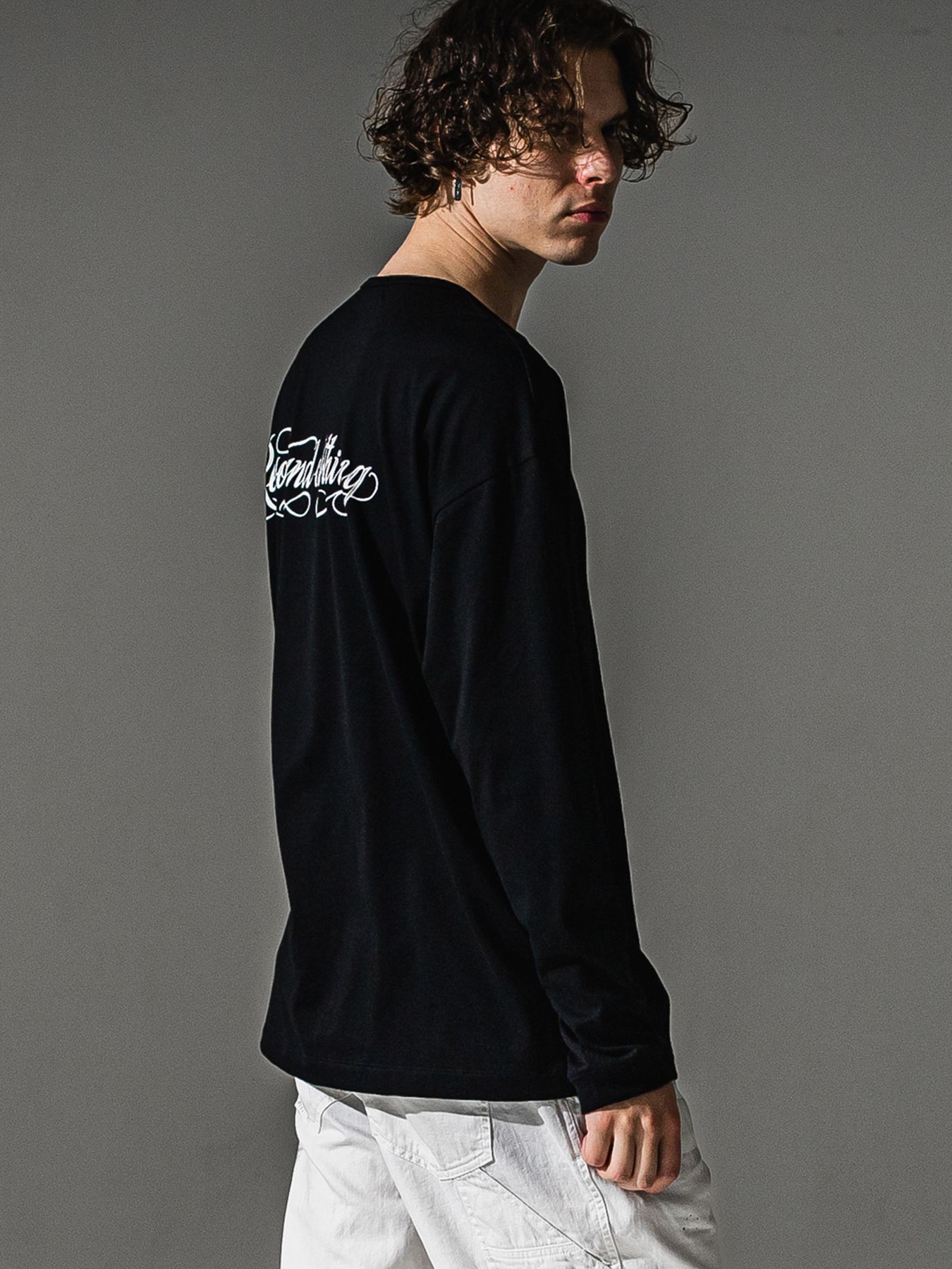 【予約品】PIN ST RC over longsleave Tee / ピンストライプロゴ オーバーサイズ ロングスリーブ Tシャツ / ブラック