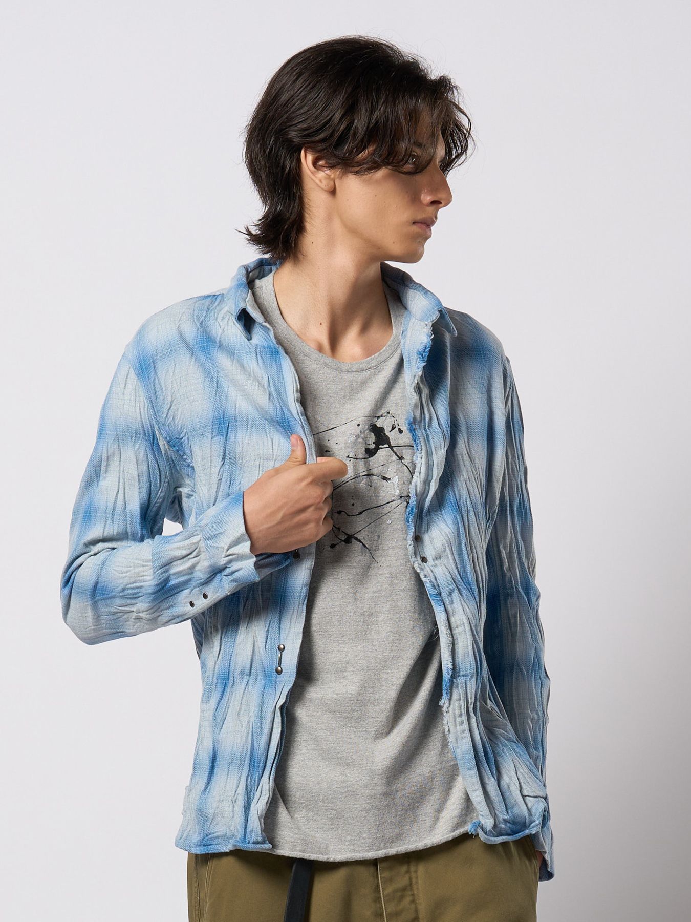 【予約品 9月23日(火) 締切】2-hook check / 2フック チェックシャツ / ライトブルー