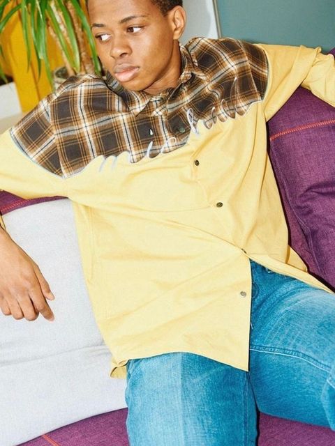 EMBROIDERY SWITCHING チェックシャツ / Yellow