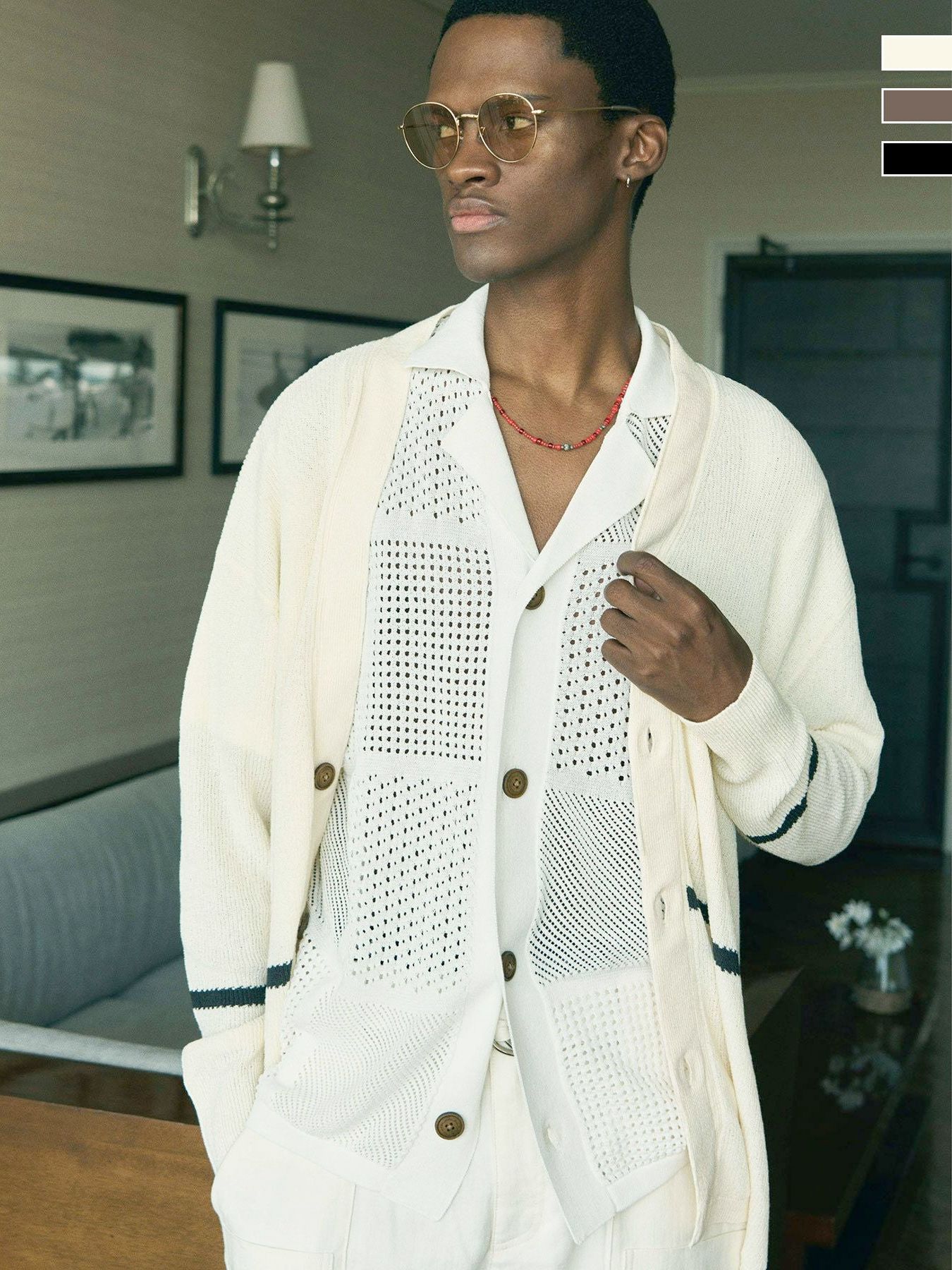 ラインニットカーディガン / ホワイト