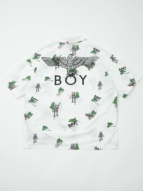 ROBOT PRINTED OPEN COLLAR SHIRT /プリントオープンシャツ / ホワイト 【BOY LONDON】